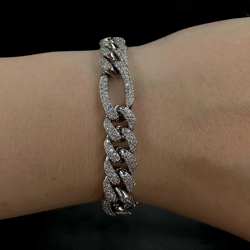Aokaishen Iced Out Figaro Bracelet Plated Jewelry Official