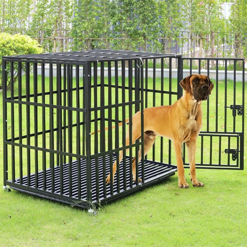 BORWARTH Heavy Duty Dog Crate With Lockable Wheels Tray
