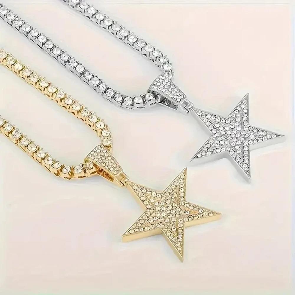 GrandAvenueStore Rhinestone Star Necklace Tennis Chain