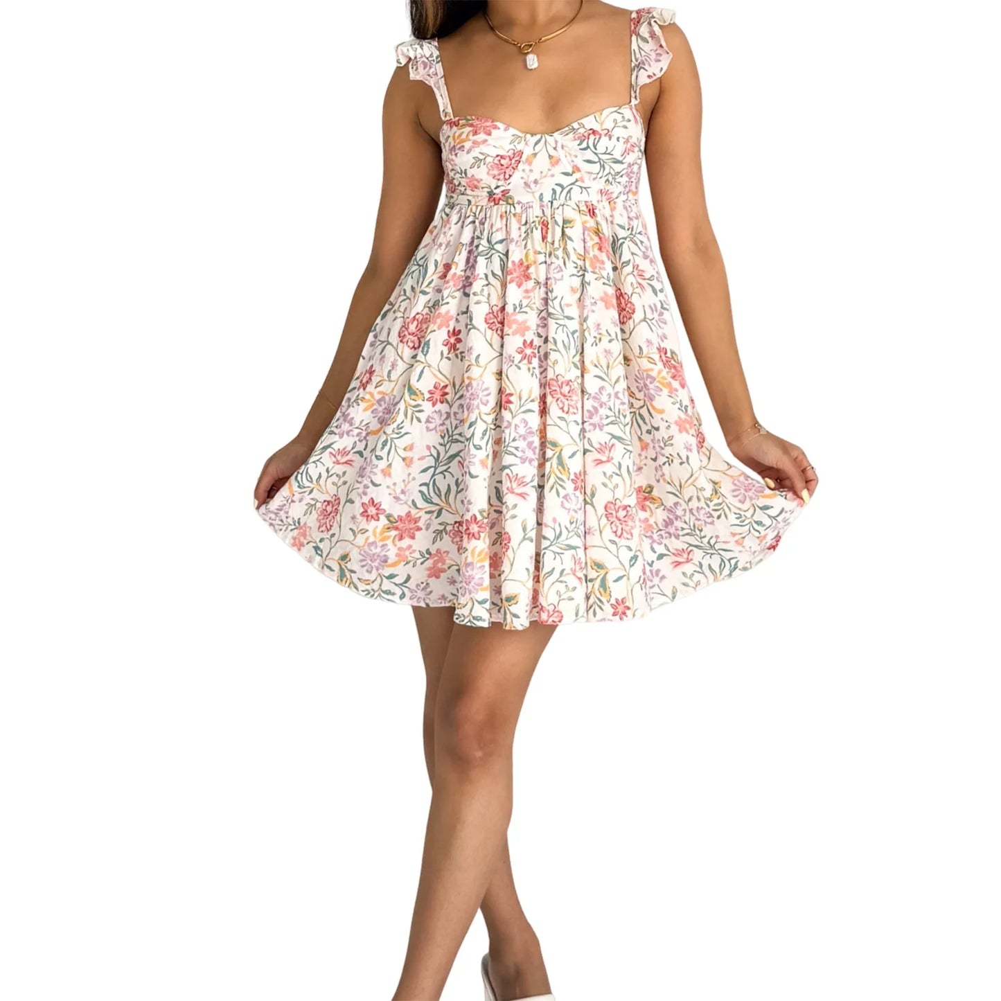 CN Velvet Maxi Dress Women Floral Ruffle V Neck Sleeveless