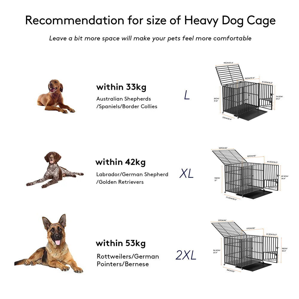 BORWARTH Heavy Duty Dog Crate With Lockable Wheels Tray