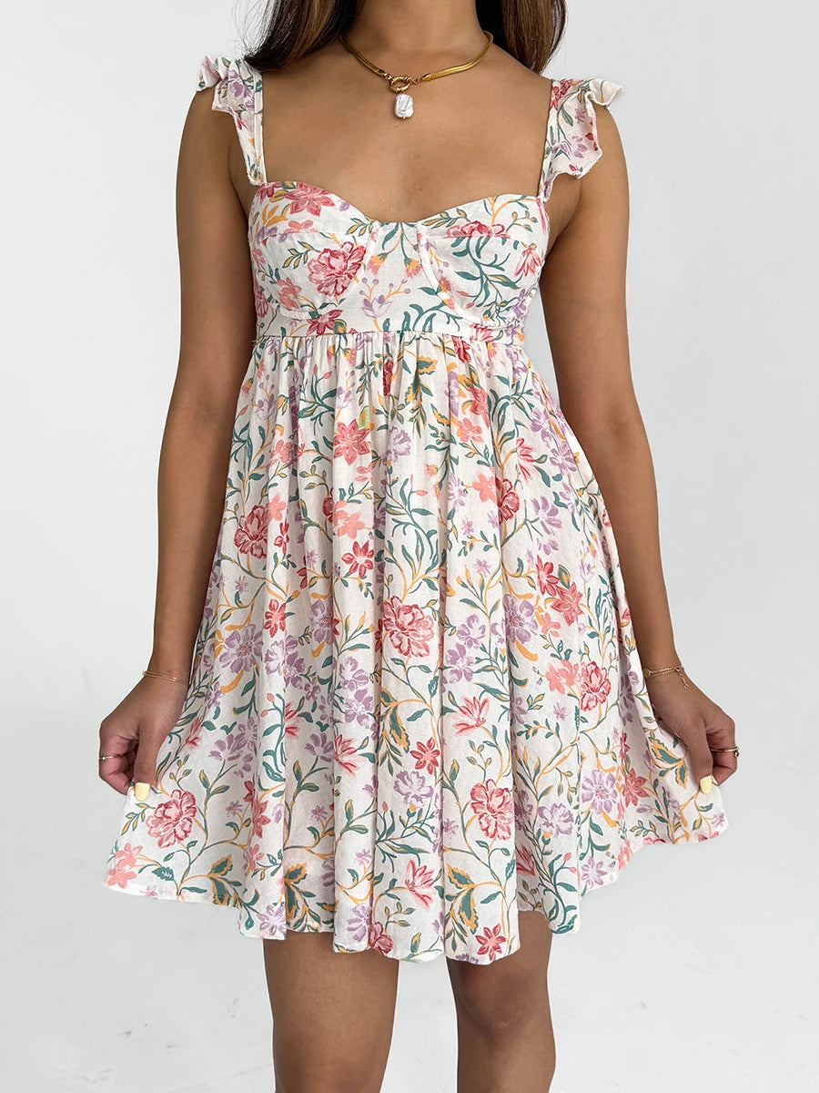 CN Velvet Maxi Dress Women Floral Ruffle V Neck Sleeveless