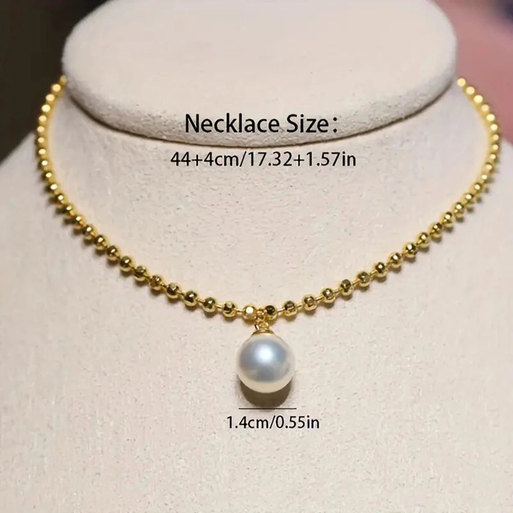 Elegant 18K Gold Plated S925 Pearl Pendant Necklace Women