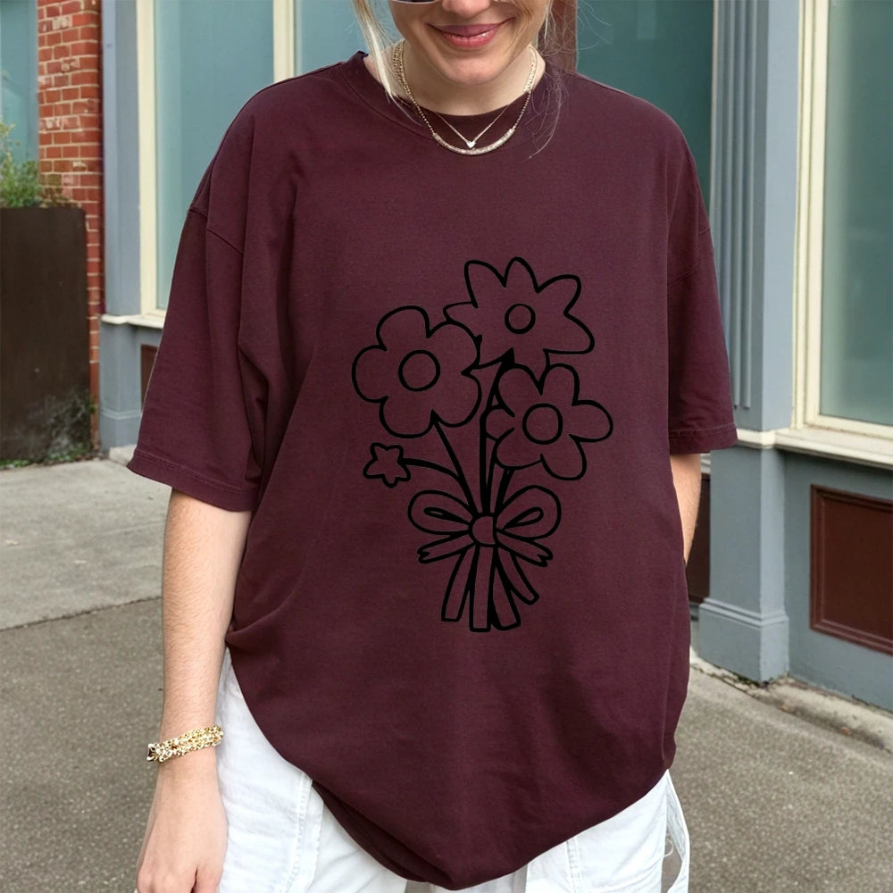 Clothing Womens Flower Bunch Y2K Tee Garden Fresh Cotton