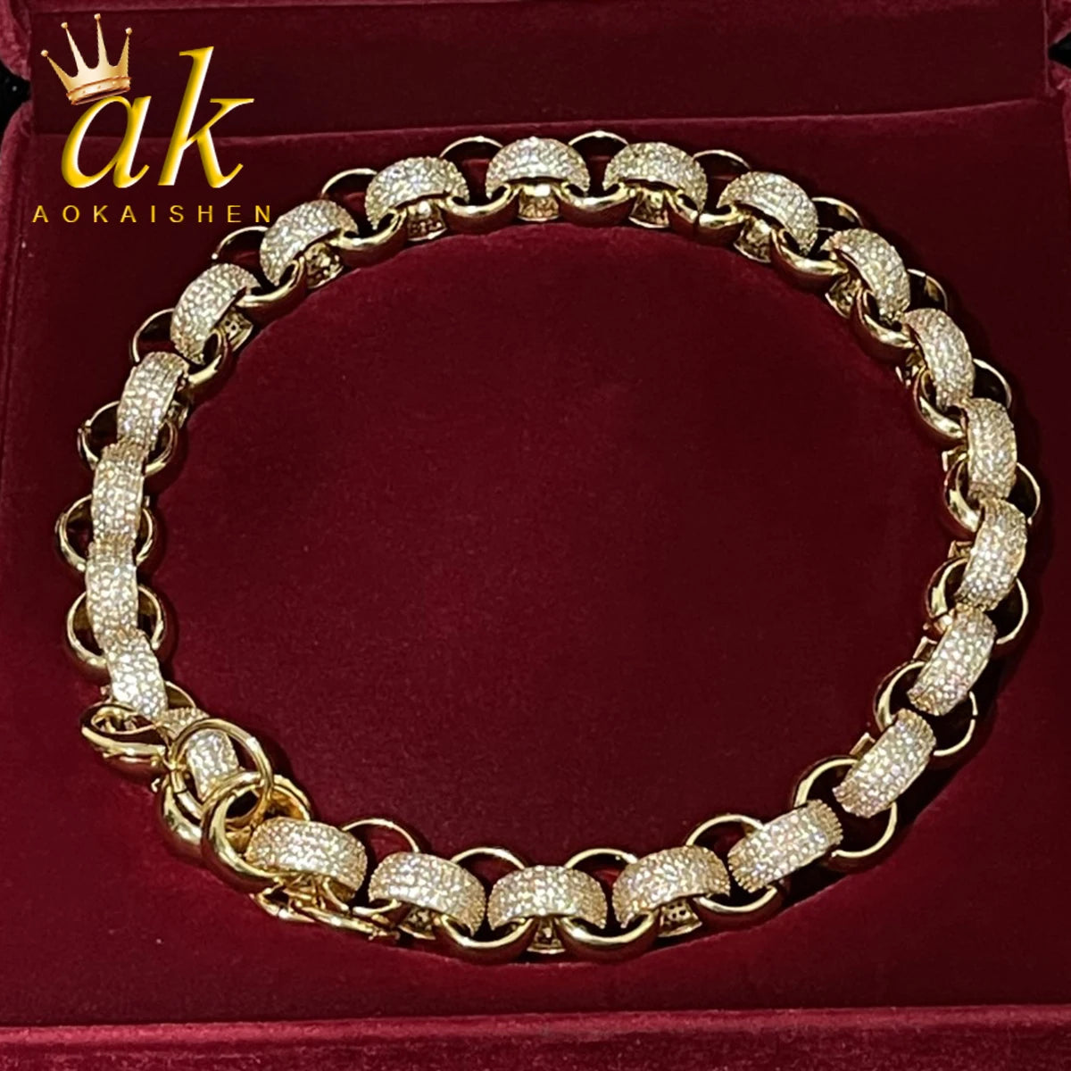 Aokaishen Circle Cuban Link Bracelet Men Copper Chain