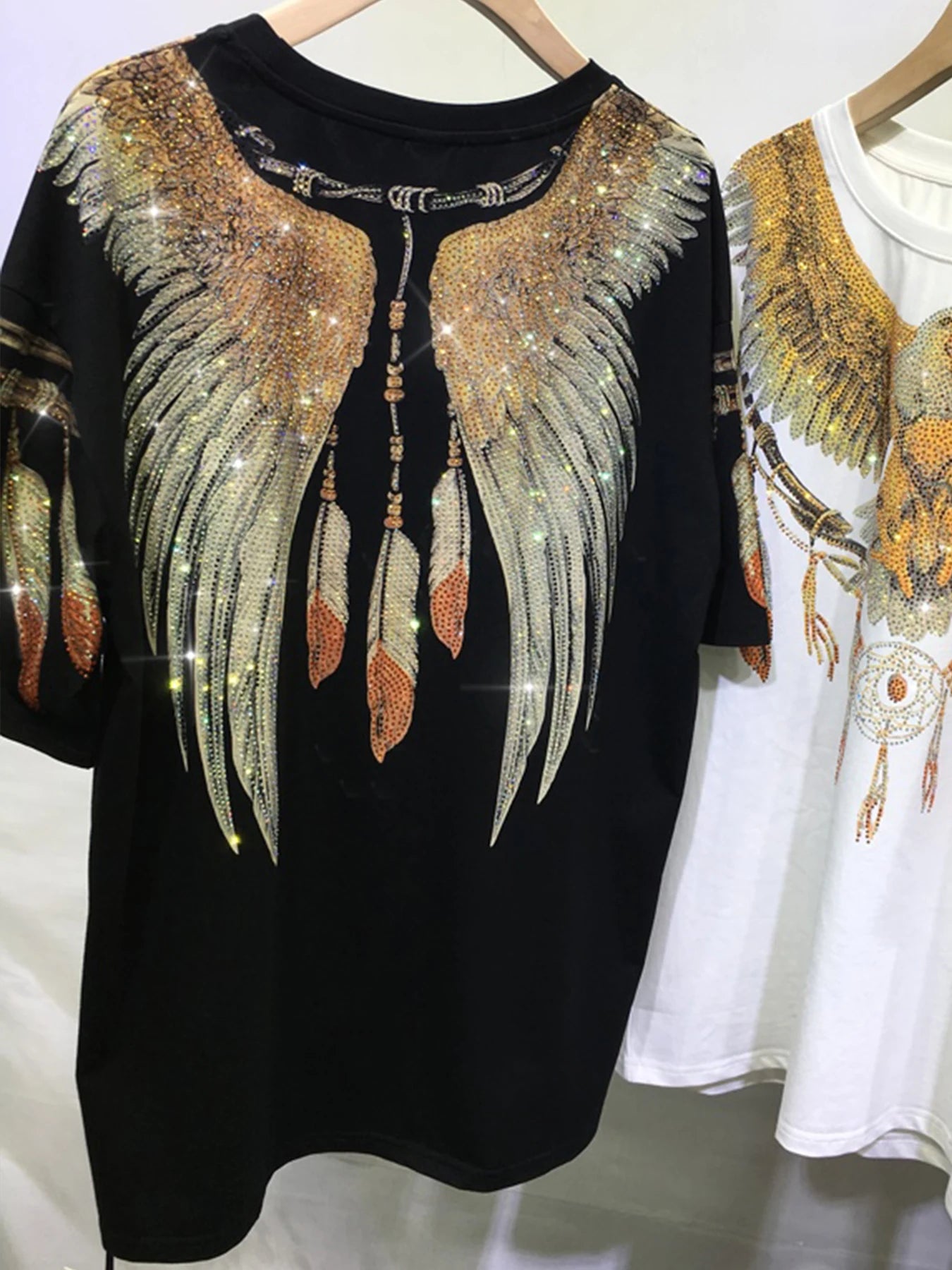 Clothing Graphic Eagle Rhinestone Tee Fit Short Sleeve