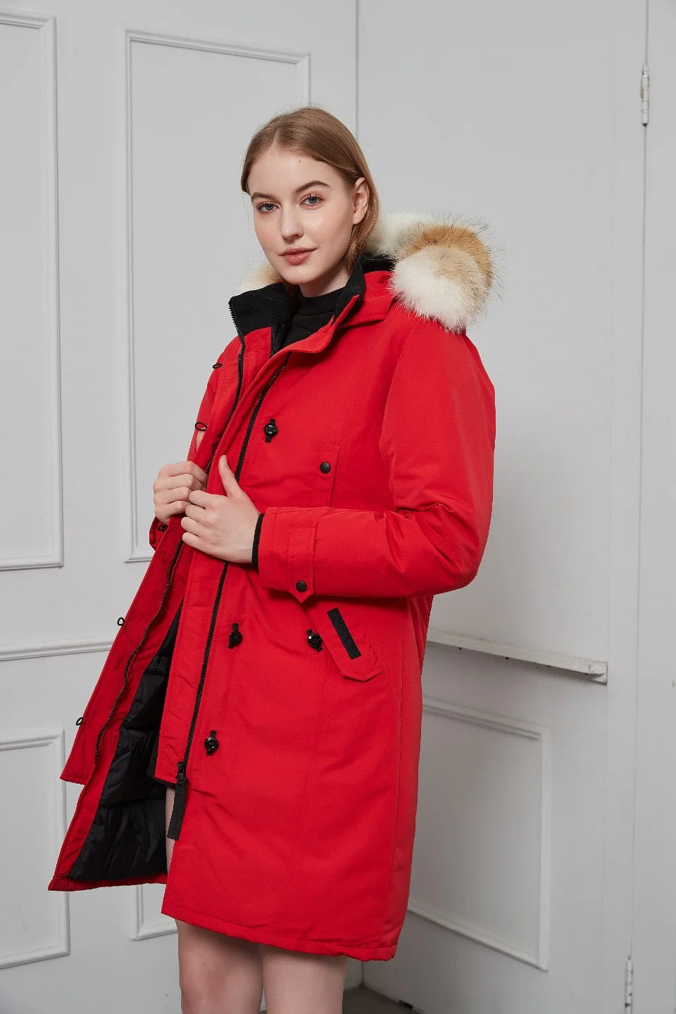 Guangdong Down Jacket Women Long Hooded Winter Coat