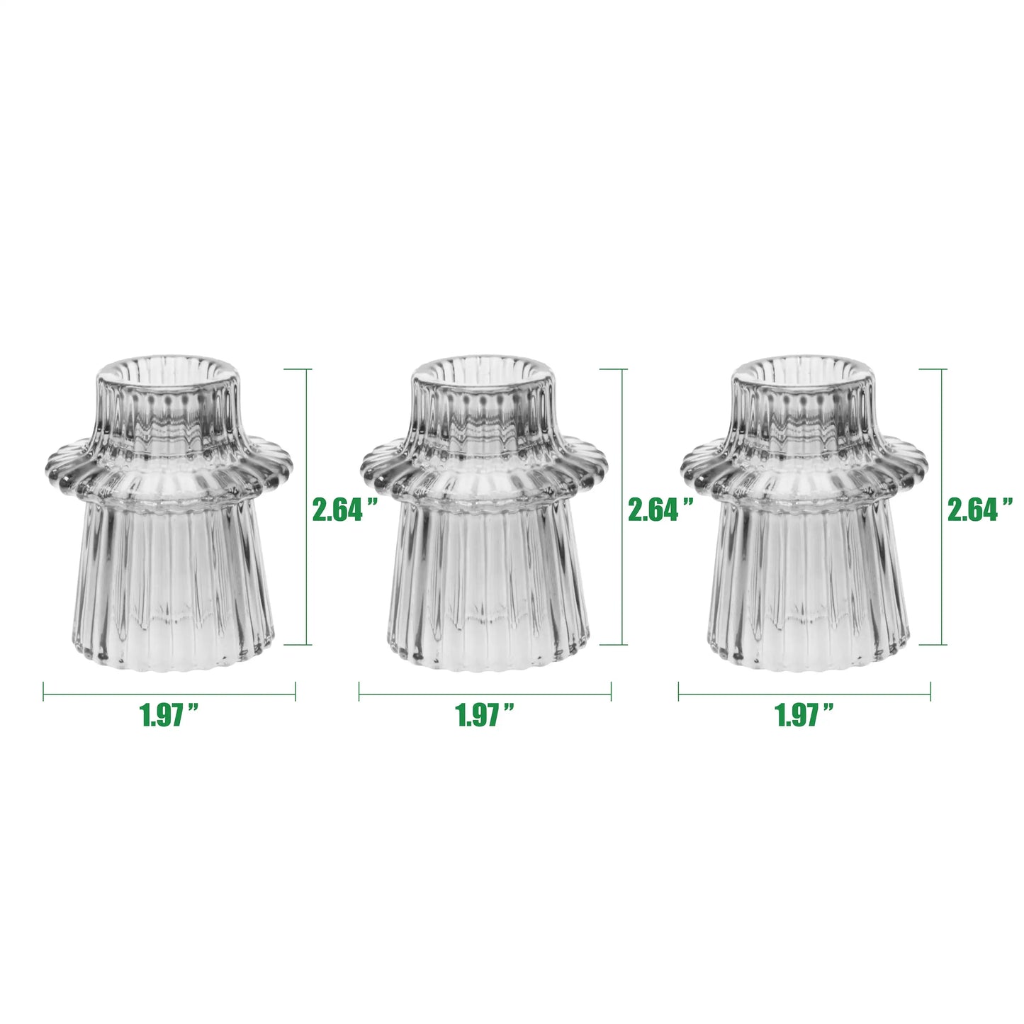 3" Decorative Clear Glass Ribbed Taper Tealight Candle Holder, Set of 3