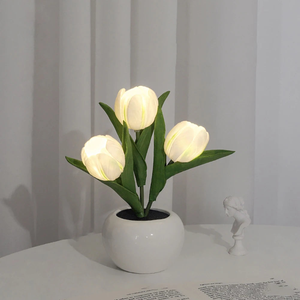 Led Artificial Flower Simulation Tulip Night Light Fake Flower Table Ornaments Home Decoration For Living Room Bedroom Desktop