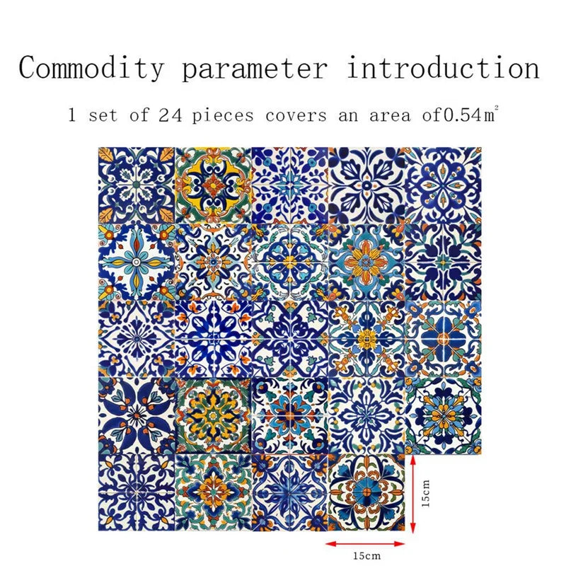 Moroccan Style Tile Sticker 24 Piece Wall Decals Backsplash