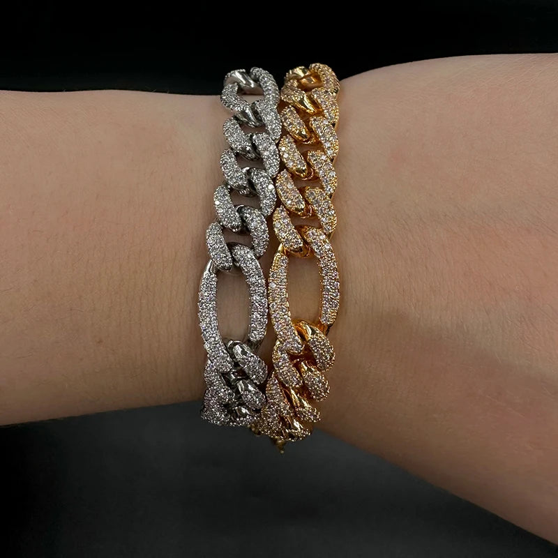 Aokaishen Iced Out Figaro Bracelet Plated Jewelry Official