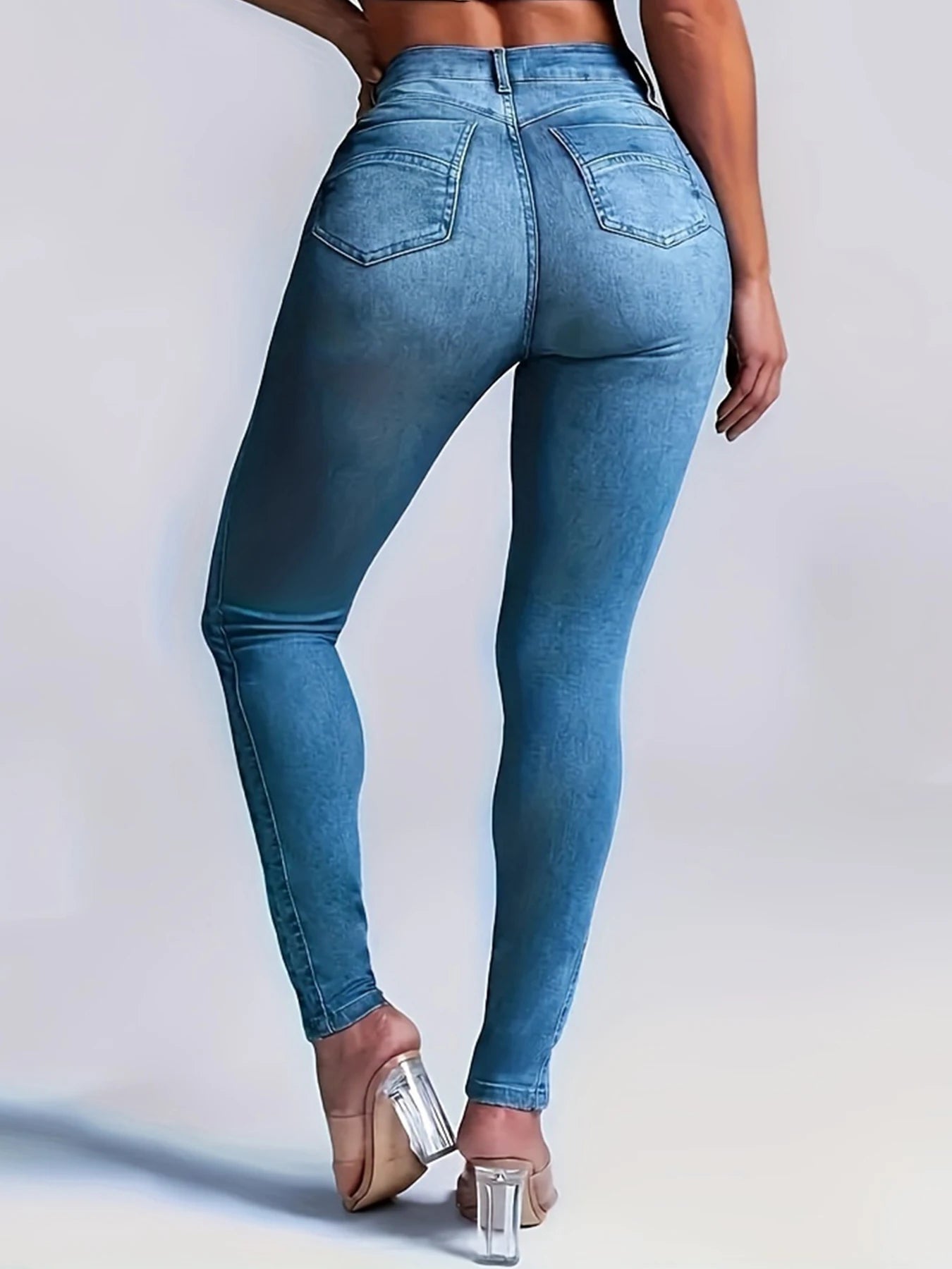 CN Guangdong Women Slim Stretch Jeans High Rise Denim