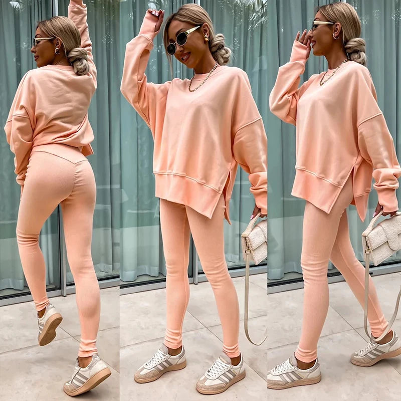 SCACTOCN Women Spring Autumn Sports Hoodie Two Piece Set