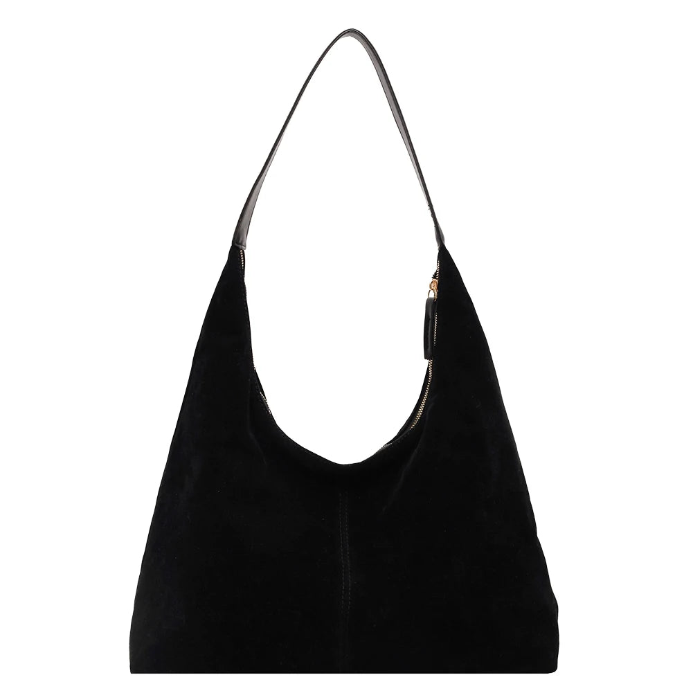 Women Suede Tote Bag With Zipper PU Leather Large Capacity