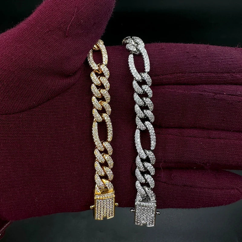 Aokaishen Iced Out Figaro Bracelet Plated Jewelry Official