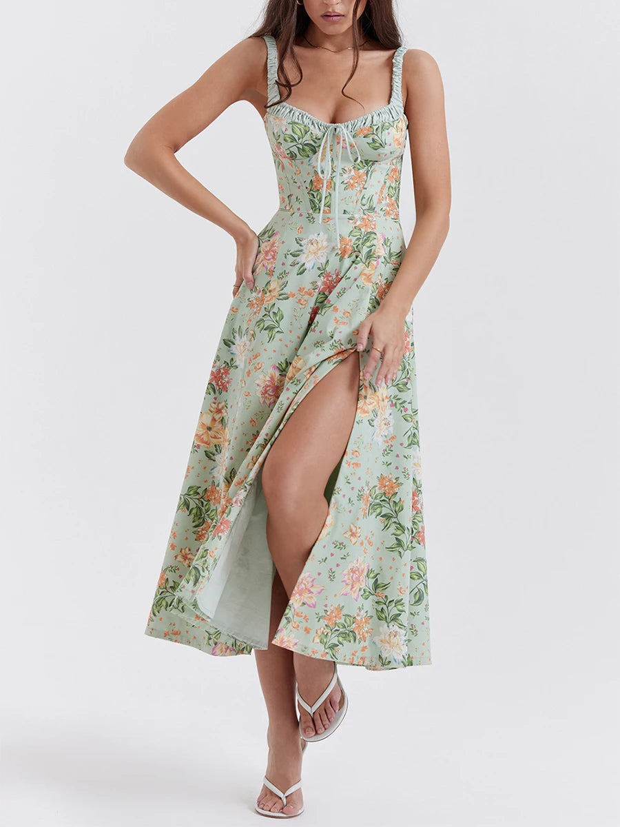 Hirigin Women Summer Floral Midi Dress Sleeveless Backless