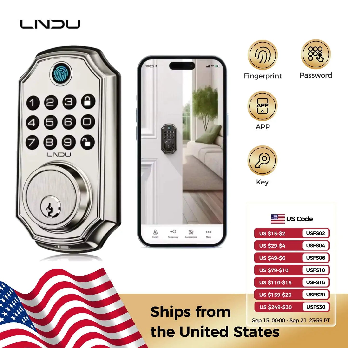 LNDU Smart Door Lock D280L Fingerprint Lock and Keypad