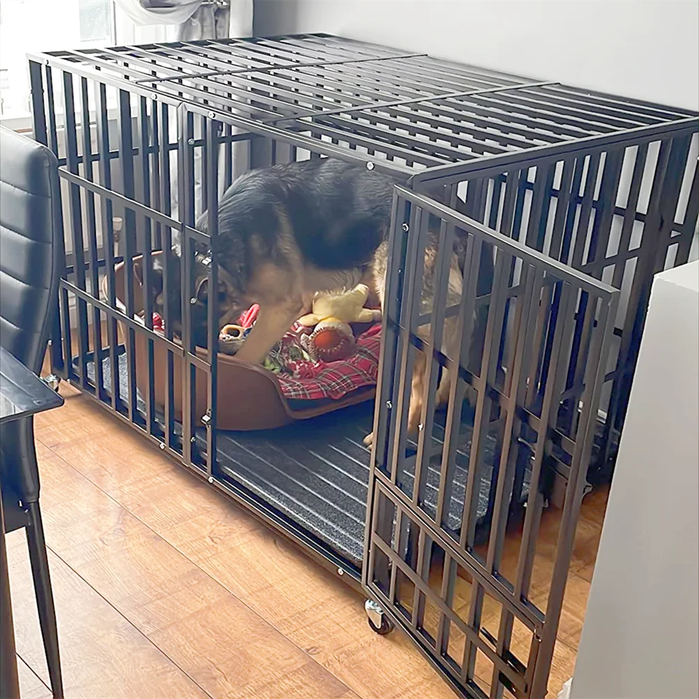 BORWARTH Heavy Duty Dog Crate With Lockable Wheels Tray