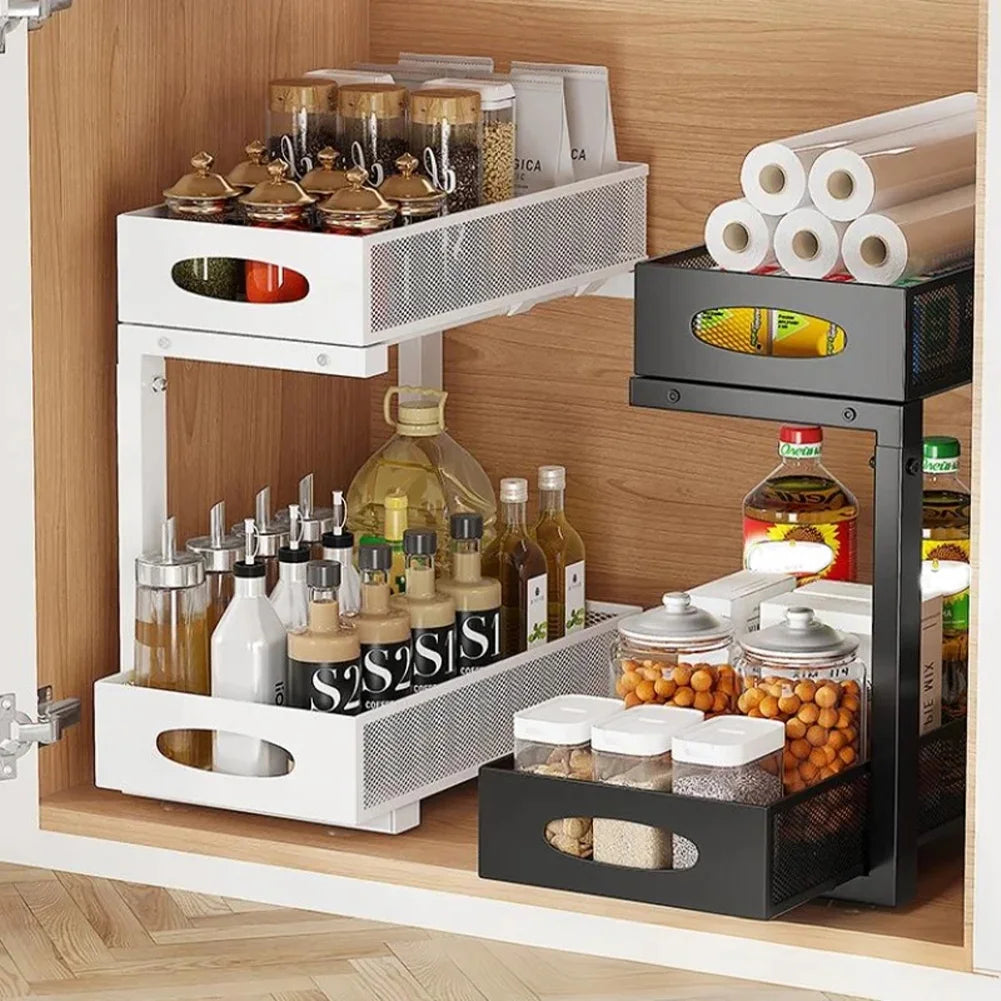 HiMISSH Two Tier Under Sink Organizer With Pull Out Drawer