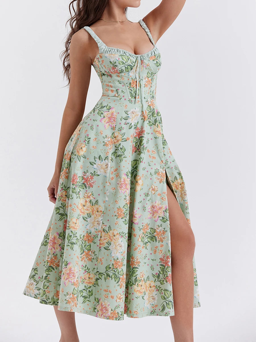 Hirigin Women Summer Floral Midi Dress Sleeveless Backless