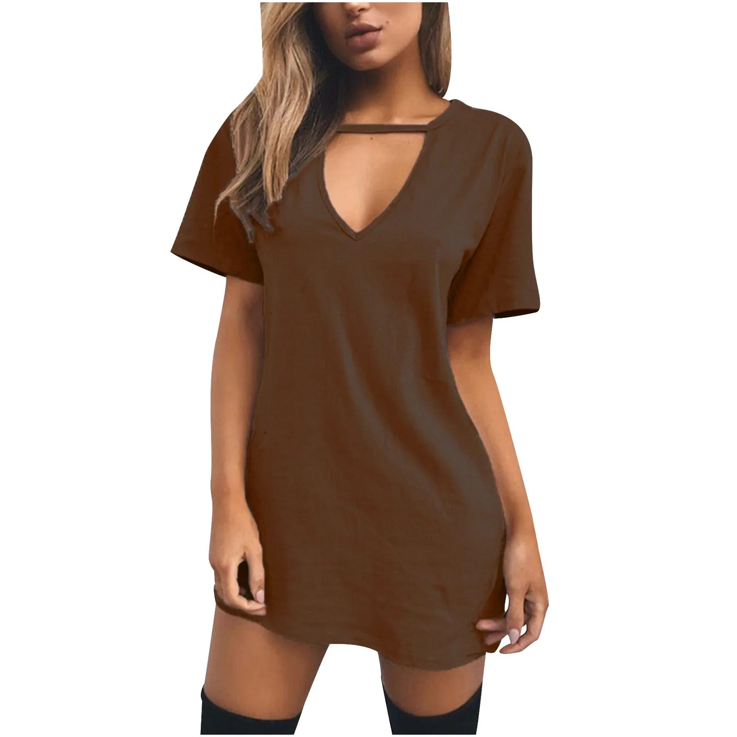 Casual Women V Neck Short Sleeve Hollow Dress Polyester
