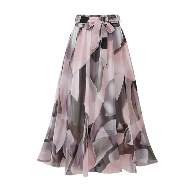 Floral Print Midi A Line Chiffon Skirt For Women Beach