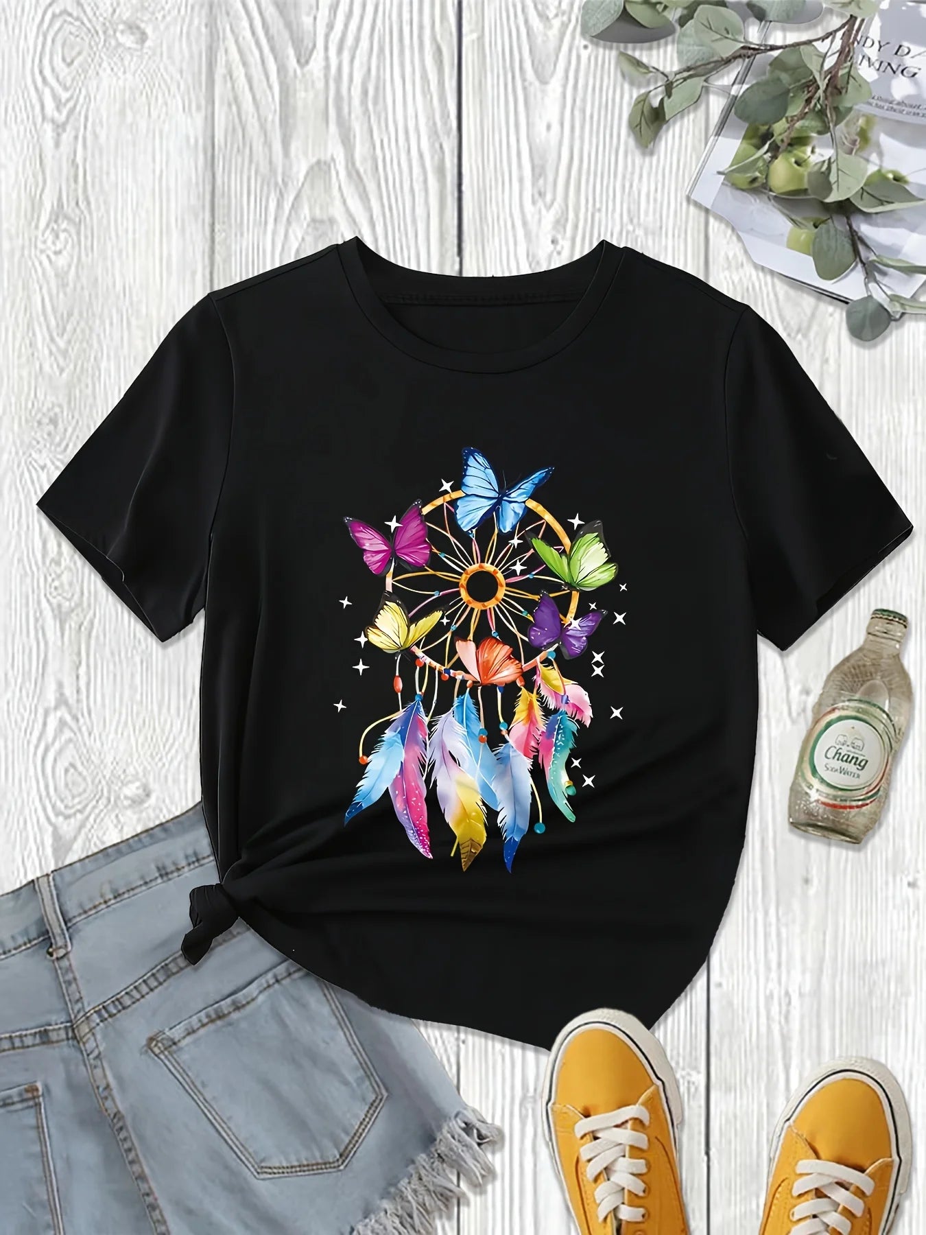 Clothing Butterfly Print Casual T Shirt Women All Season