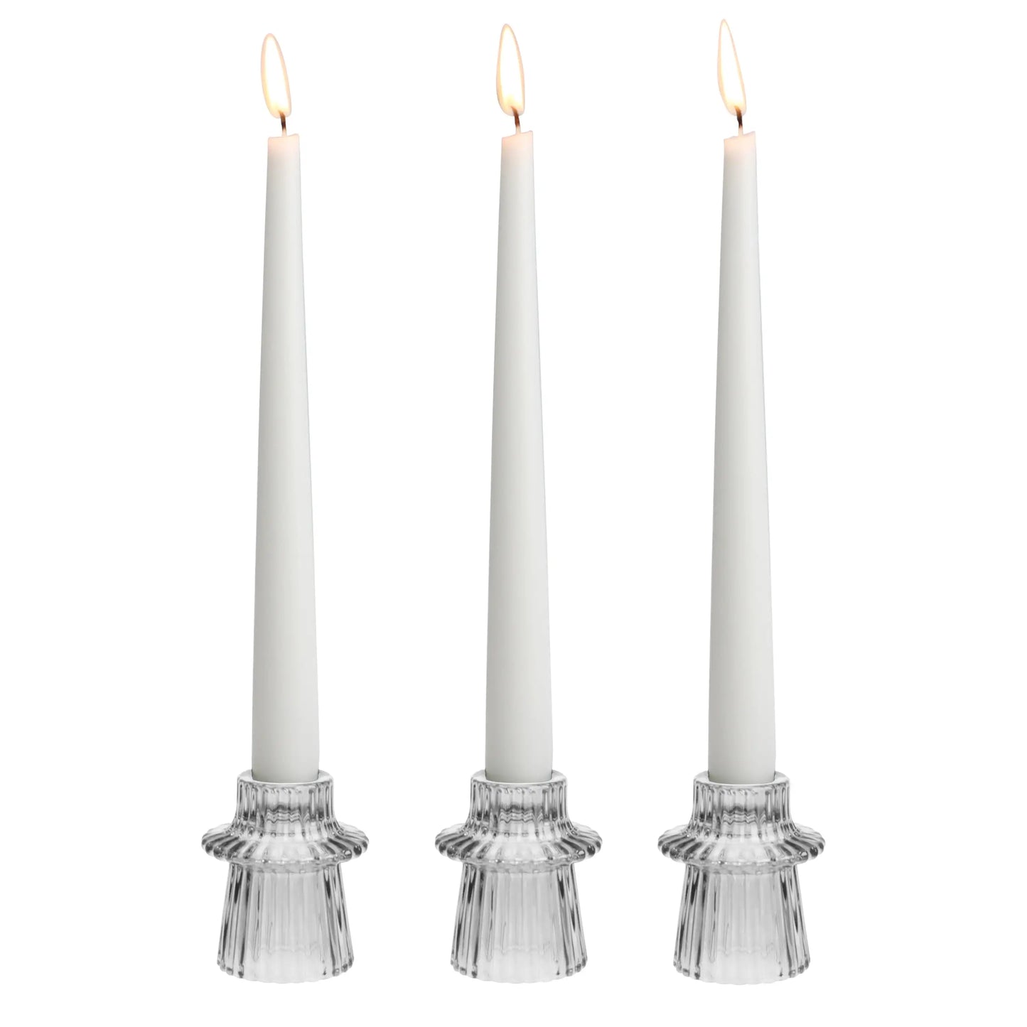 3" Decorative Clear Glass Ribbed Taper Tealight Candle Holder, Set of 3