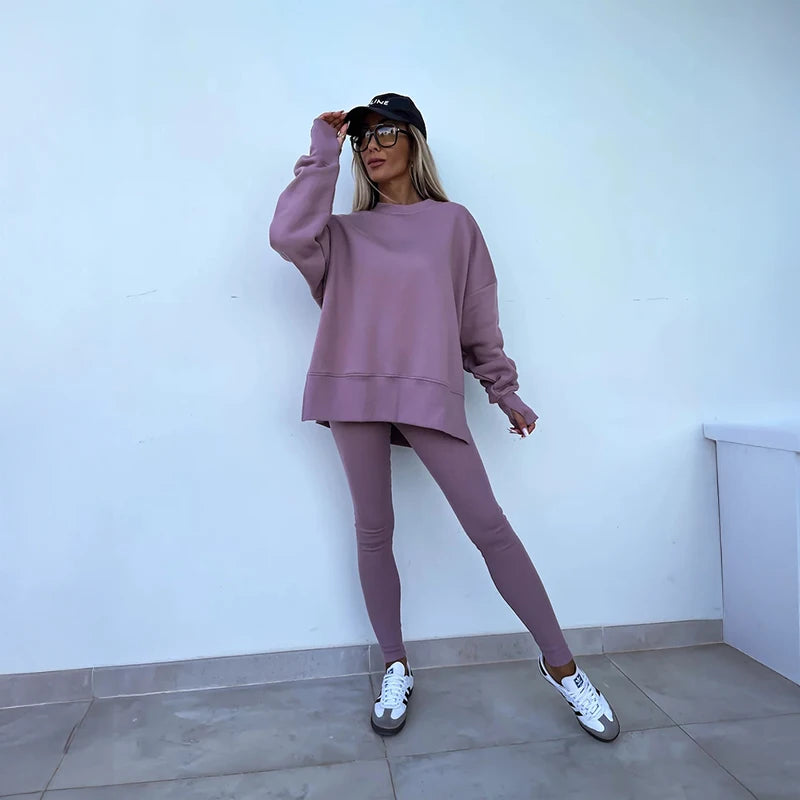 SCACTOCN Women Spring Autumn Sports Hoodie Two Piece Set