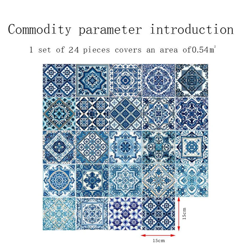 Moroccan Style Tile Sticker 24 Piece Wall Decals Backsplash