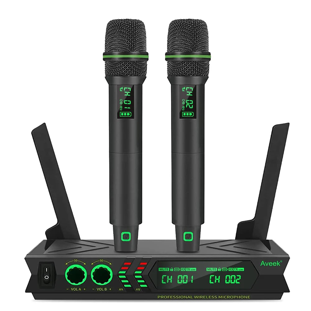 Aveek Wireless Microphone System Dual UHF Cordless Mics