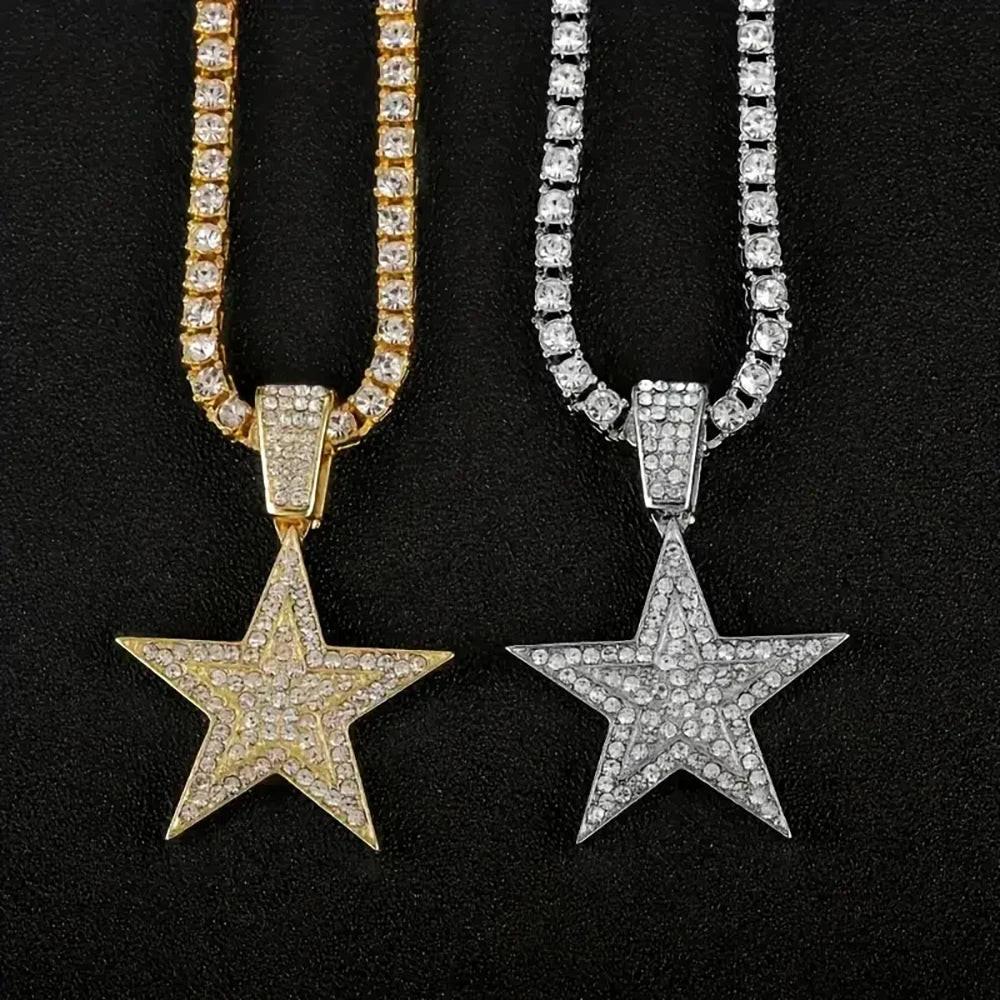 GrandAvenueStore Rhinestone Star Necklace Tennis Chain