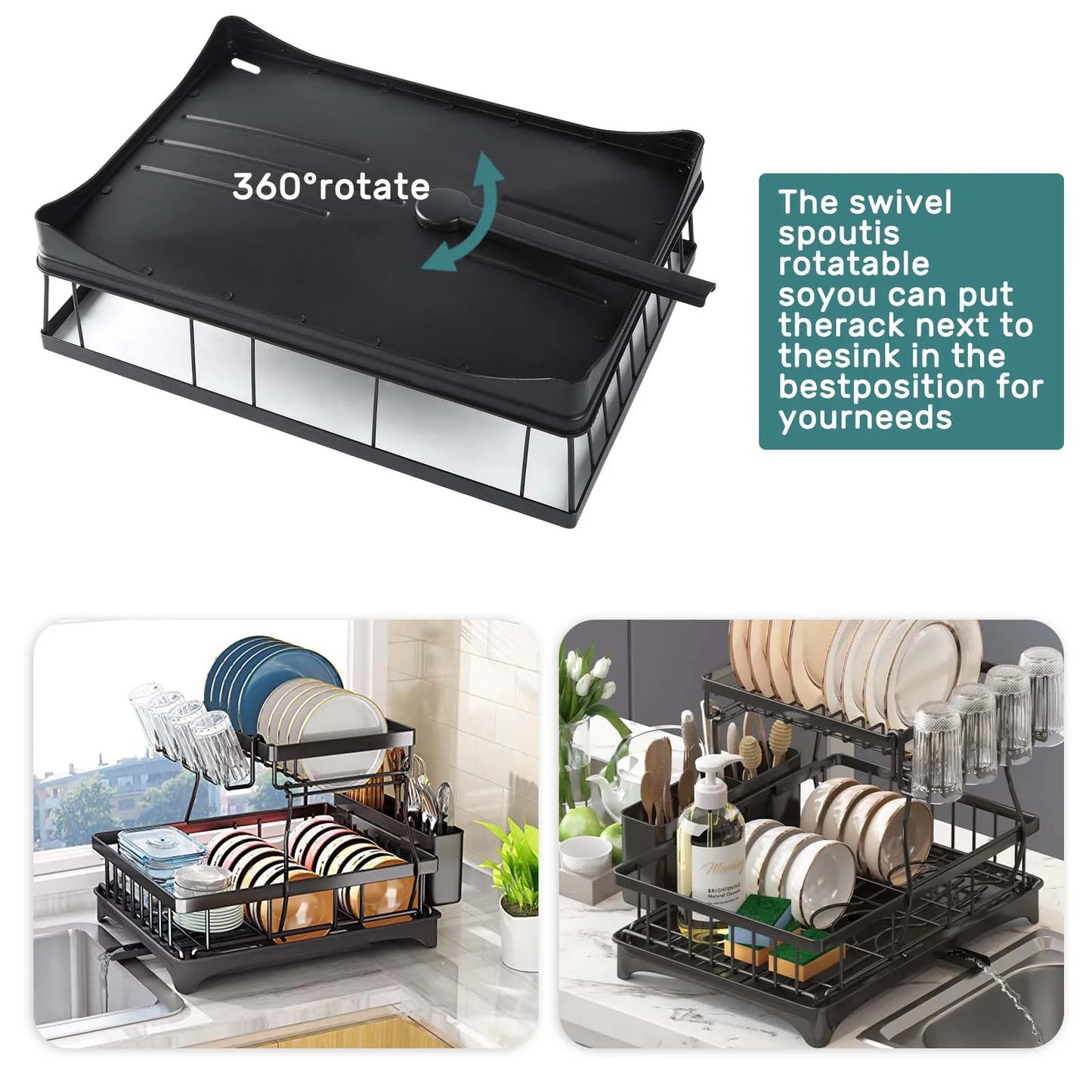 Hign-concerned 2-Tier Dish Drying Rack For Countertops