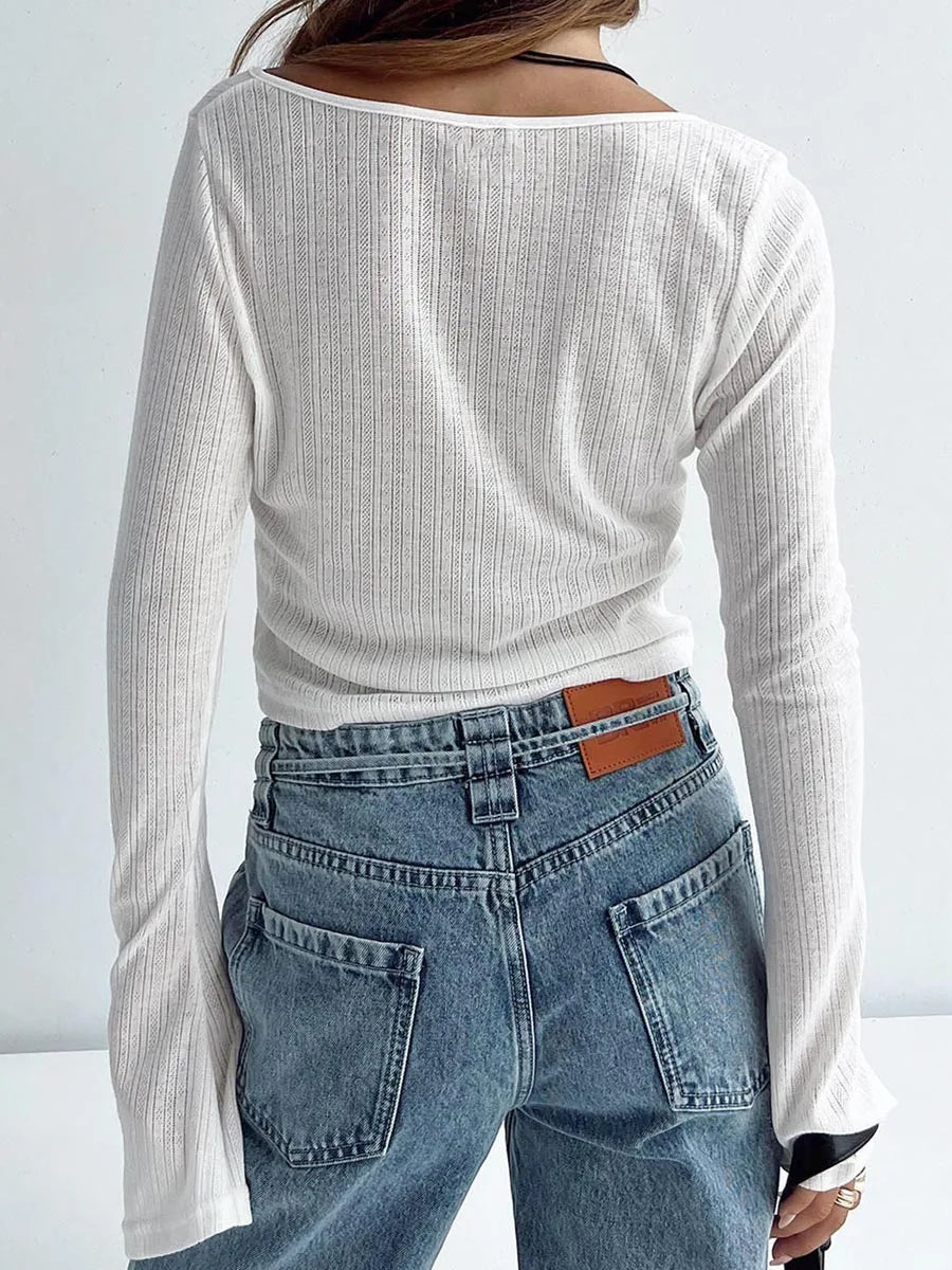 Hirigin Women Tie Up Long Sleeve Crop Top For Casual