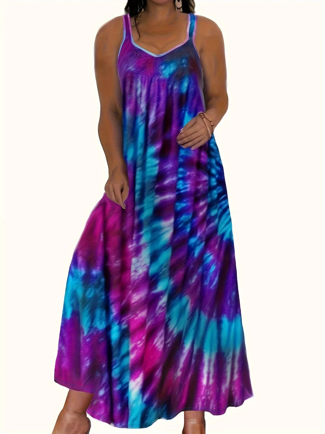 Craft Of Weaving Tie Dye Camisole Dress Printed Sleeveless