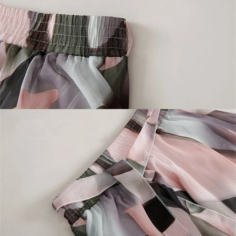 Floral Print Midi A Line Chiffon Skirt For Women Beach