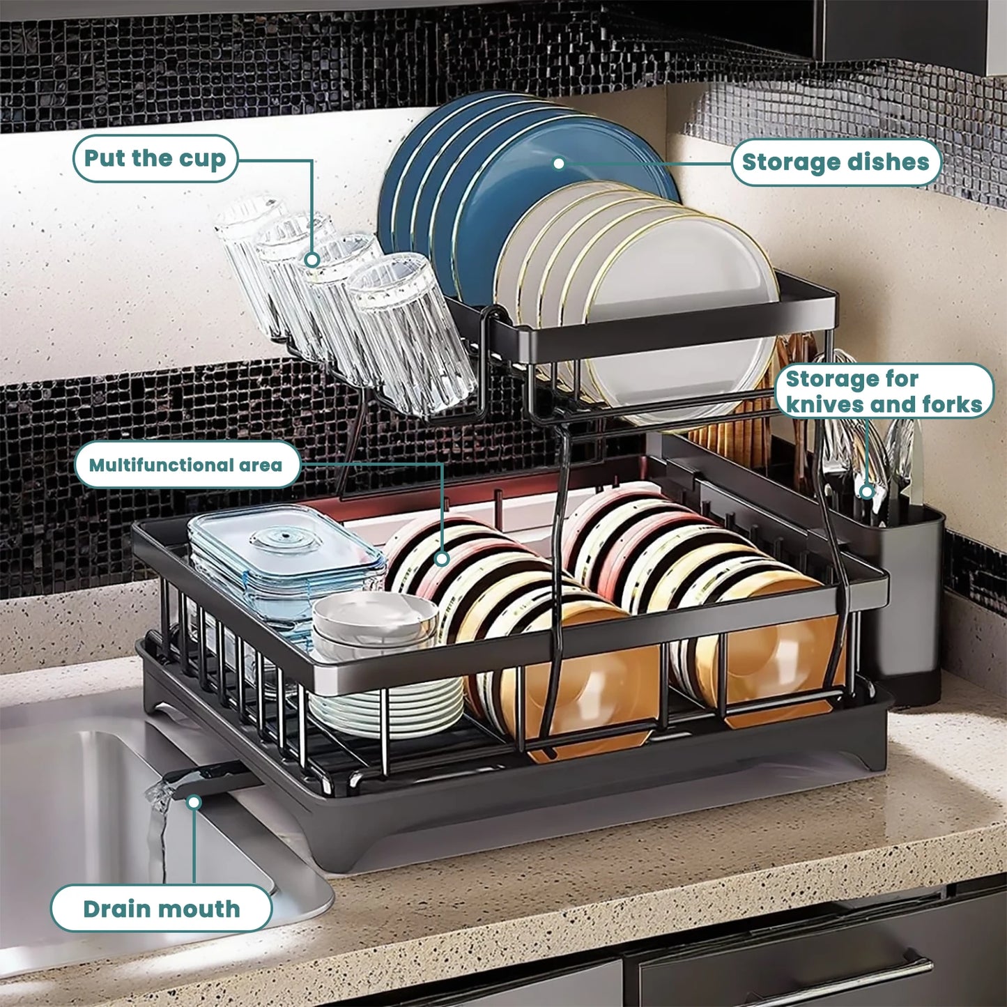 Hign-concerned 2-Tier Dish Drying Rack For Countertops