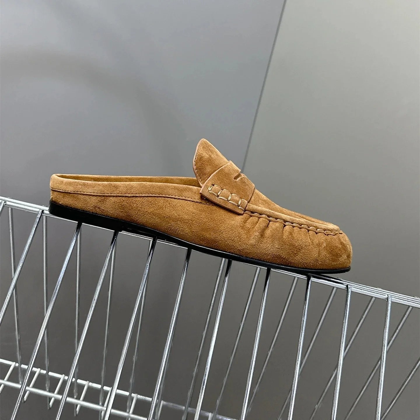 Guansiyao Women Leather Mules Slippers Round Toe Casual