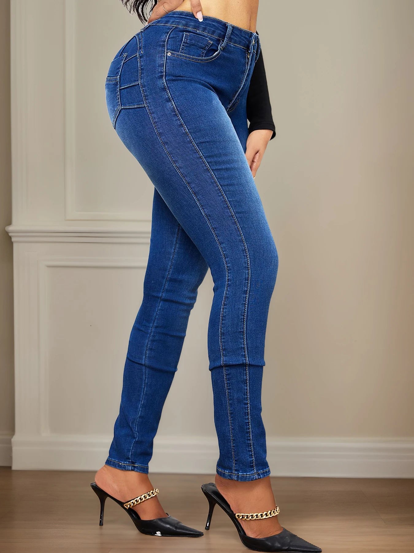 CN Guangdong Women Slim Stretch Jeans High Rise Denim