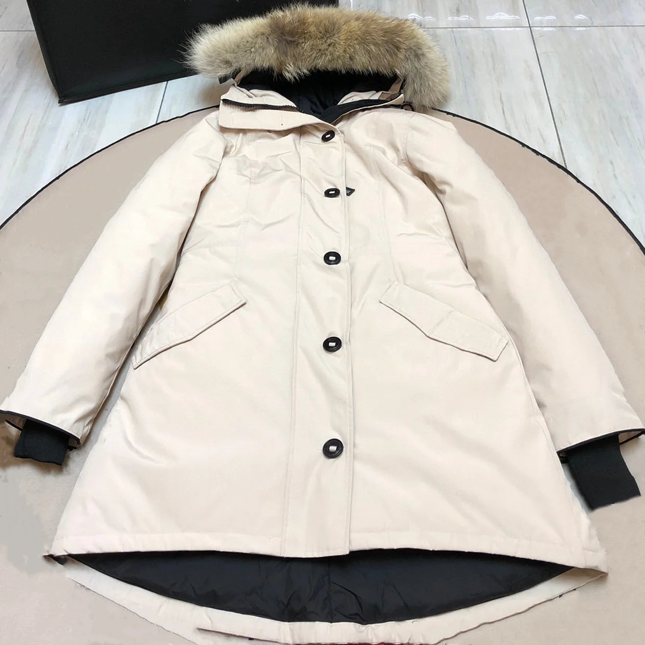 Fujian Womens Long Down Parka Winter Coat Luxury Wool Blend