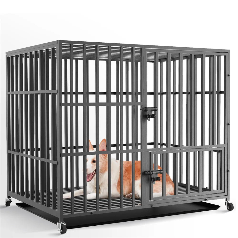 Bingopaw Heavy Duty Dog Cage With 3 Doors And Wheels