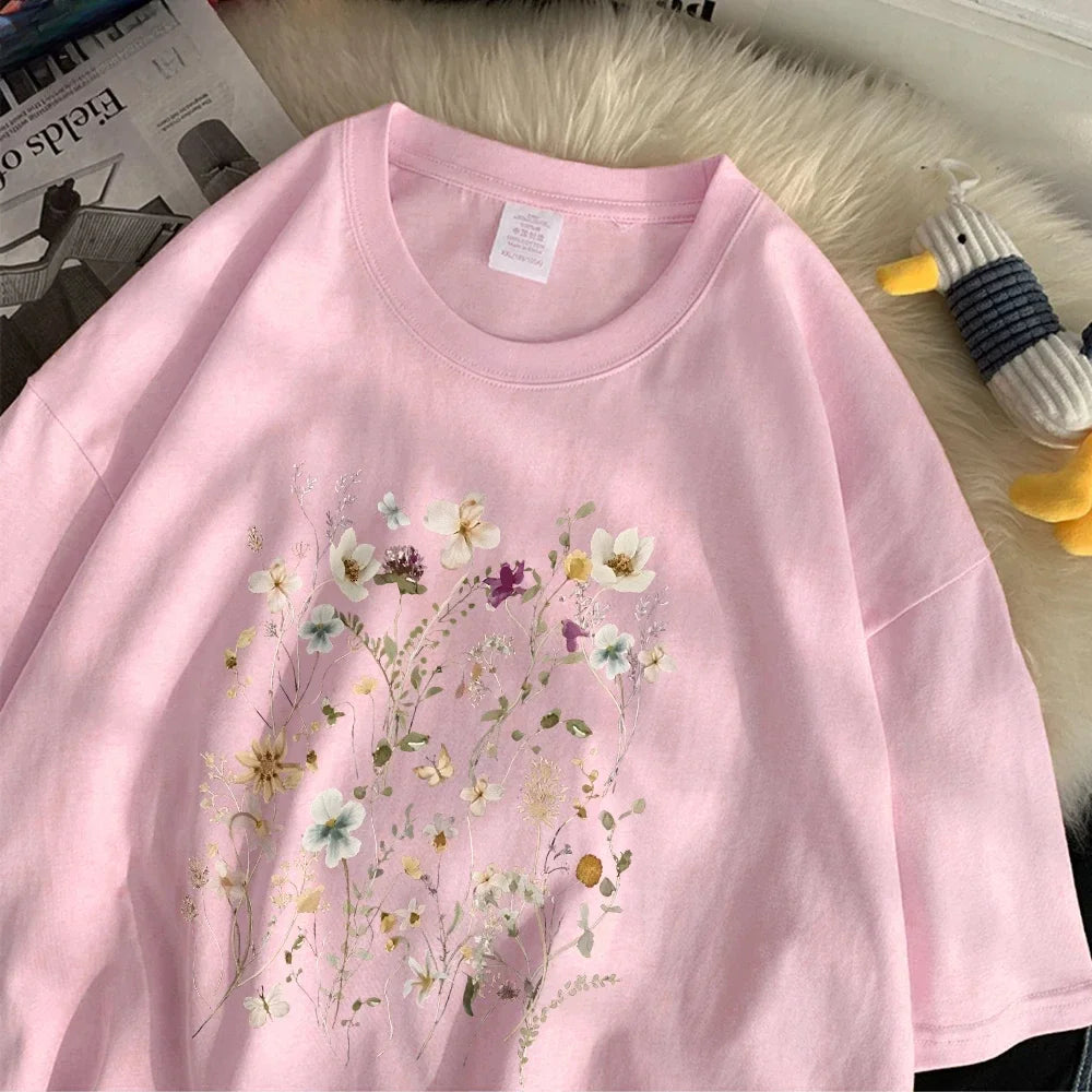 Teekossc Trend Cotton Womens Floral Print Short Sleeve Tee