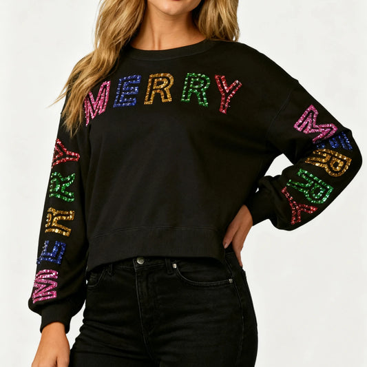 Loose Christmas Glitter Printed Sweatshirt For Women