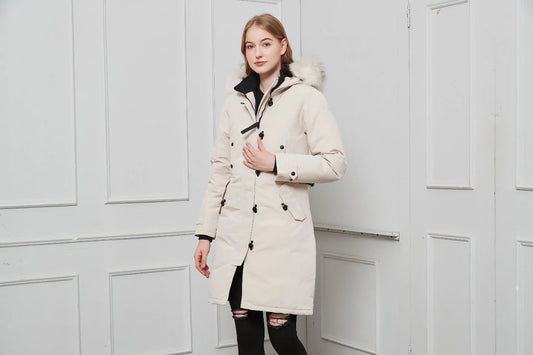 Guangdong Down Jacket Women Long Hooded Winter Coat