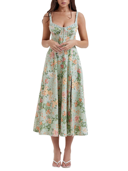 Hirigin Women Summer Floral Midi Dress Sleeveless Backless