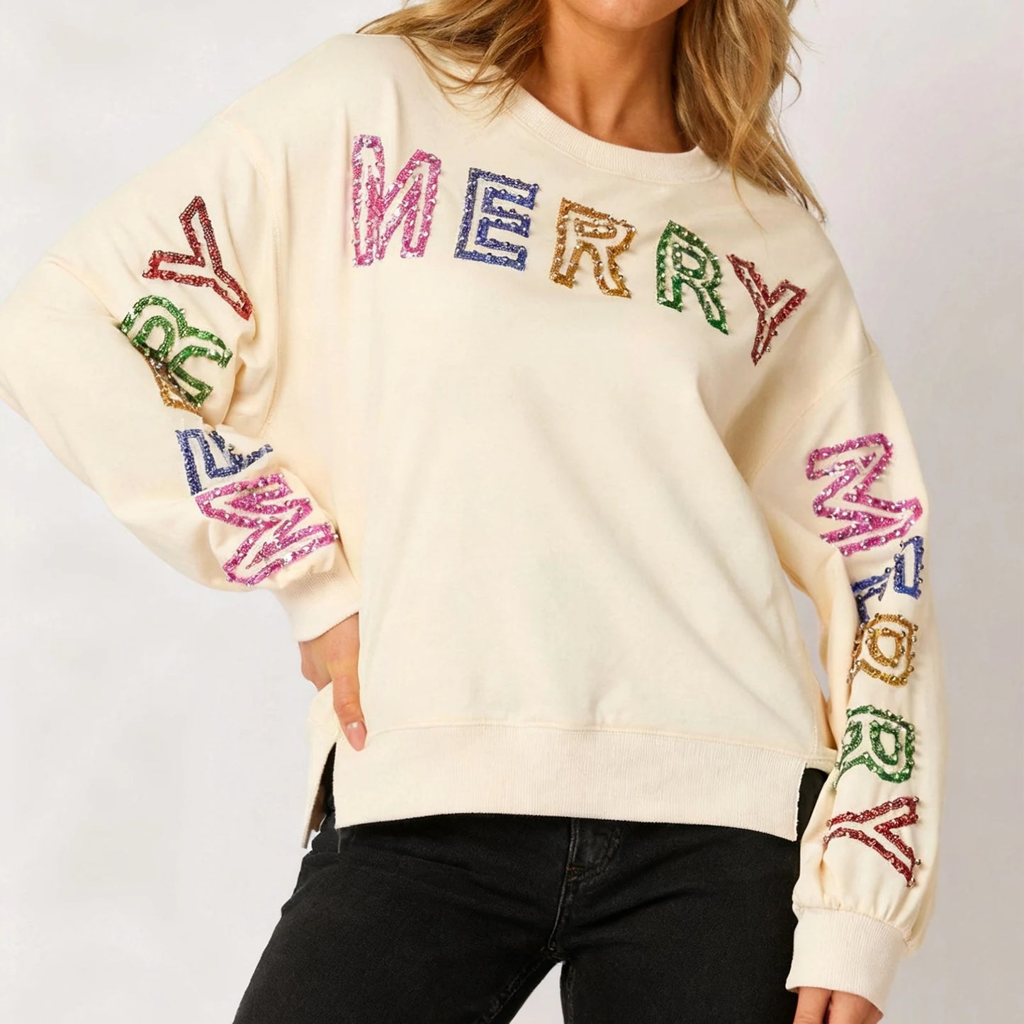 Loose Christmas Glitter Printed Sweatshirt For Women