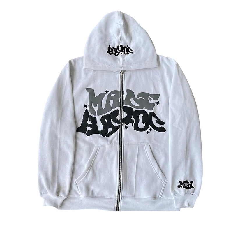 Hirigin Hooded Zip Front Sweatshirt With Pockets