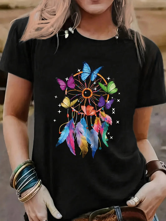 Clothing Butterfly Print Casual T Shirt Women All Season