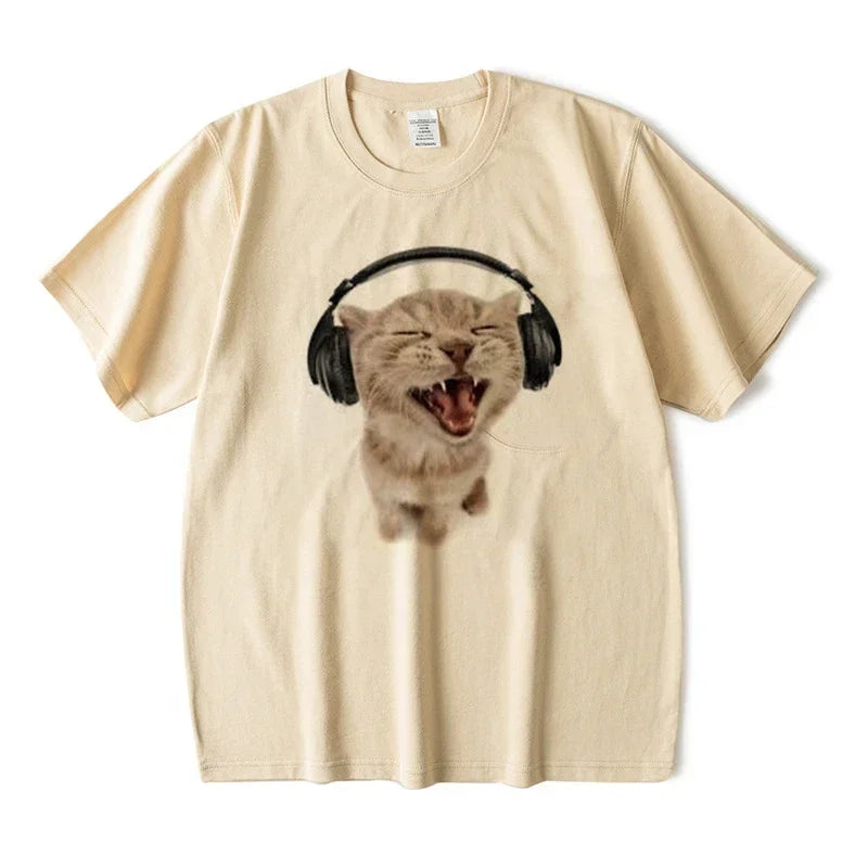 Harajuku Cat Print T Shirt Women Street Style Y2K Fashion