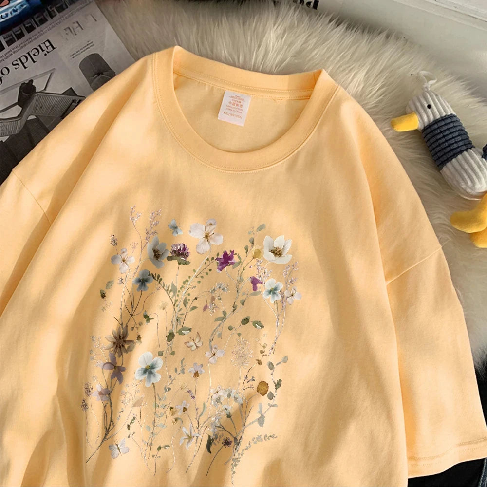 Teekossc Trend Cotton Womens Floral Print Short Sleeve Tee